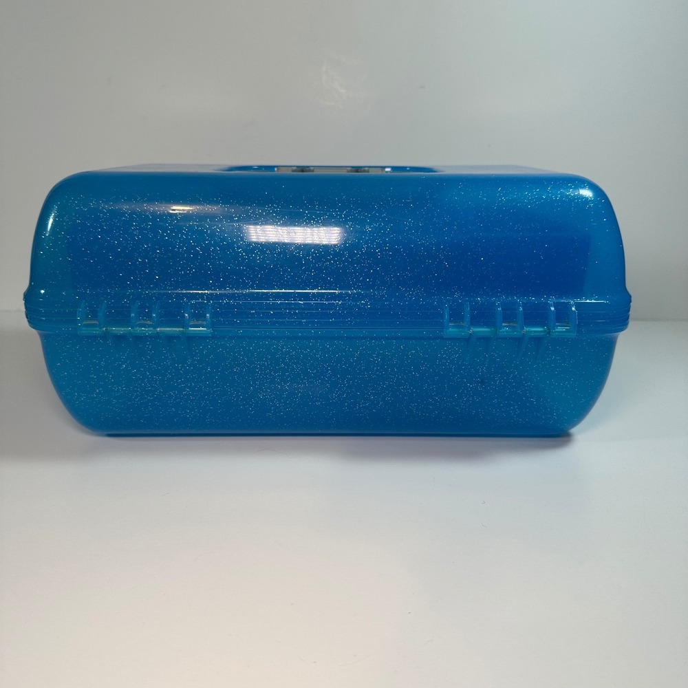 Vintage Caboodles Blue‎ Glitter Makeup Organizer Case Mirror Made in USA* - Picture 10 of 12